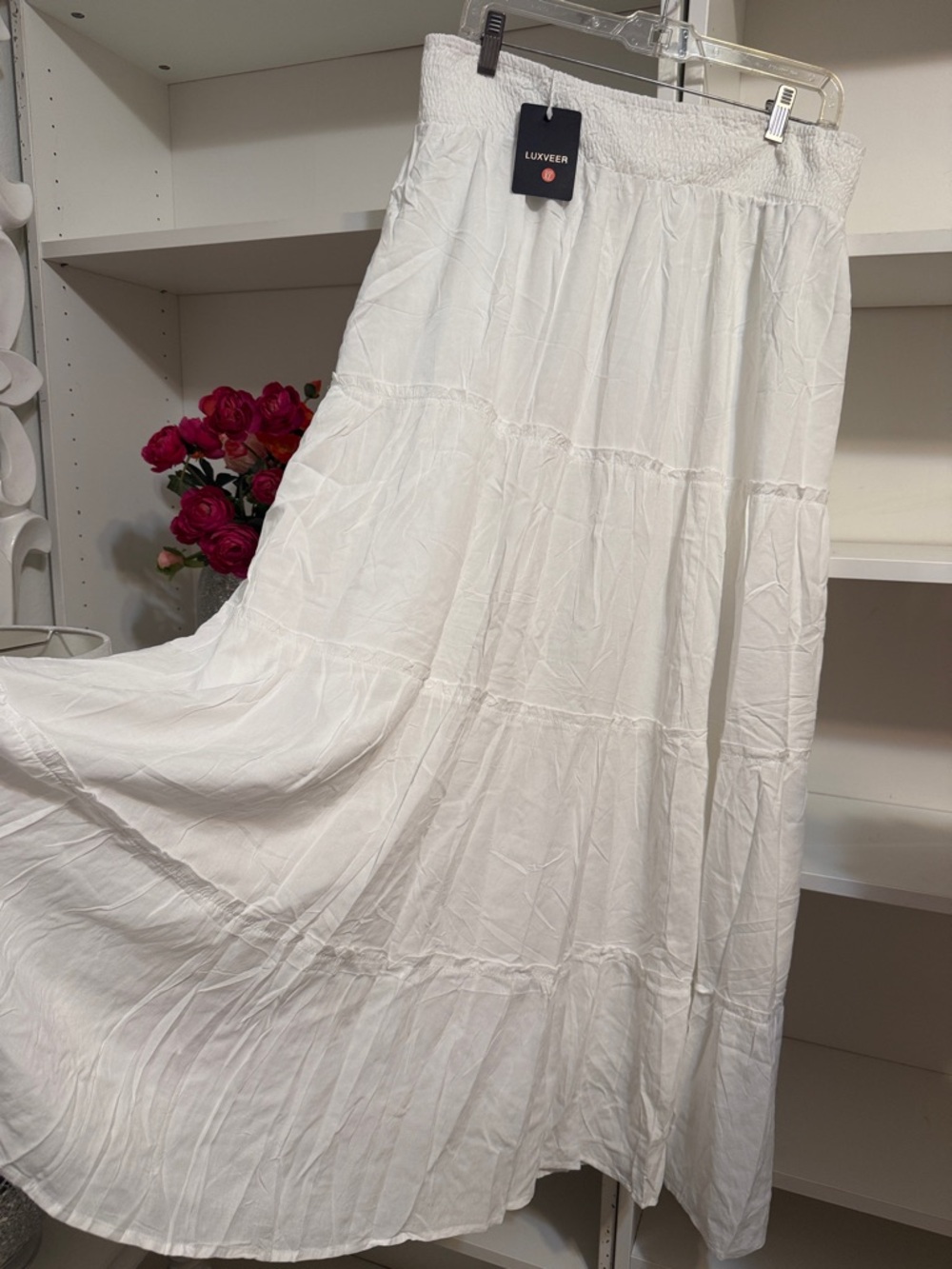 Women’s White Tiered Maxi Skirt — Lightweight Boho Flowy XL - Picture 6 of 7